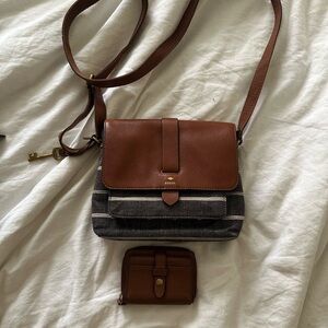 Fossil Tan and Gray Crossbody Bag